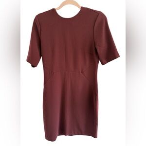 New H&M burgundy short sleeve sheath dress with open back slit